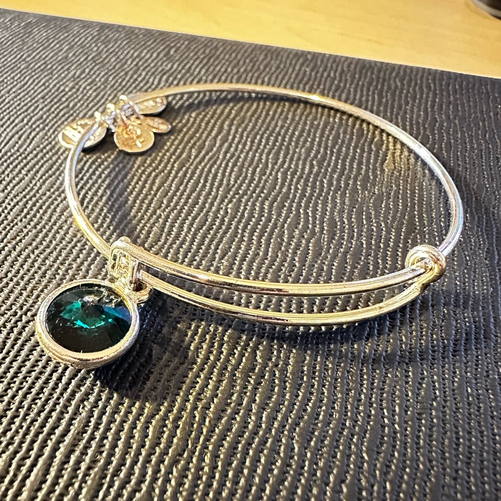 Alex and Ani Silver Bracelet with Emerald Charm